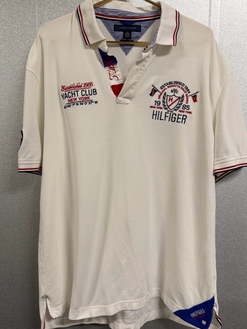 Tommy Hilfiger Yacht Club Polo Shirt XL White Crest Logo Nautical